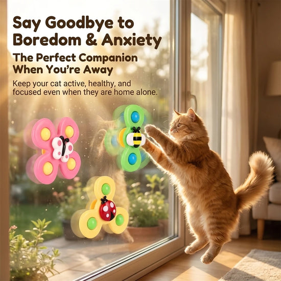 Spinning Insect Cat Toy | Suction Cup Rotating Windmill Teaser for Cats